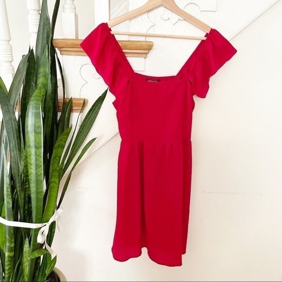 SHEIN Women's Red Off The Shoulder Ruffle Sleeve Sheath Dress Size 6 - Picture 1 of 6